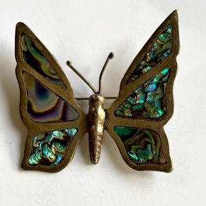 Vintage Taxco Sterling Silver Abalone Seashell Butterfly Brooch.
